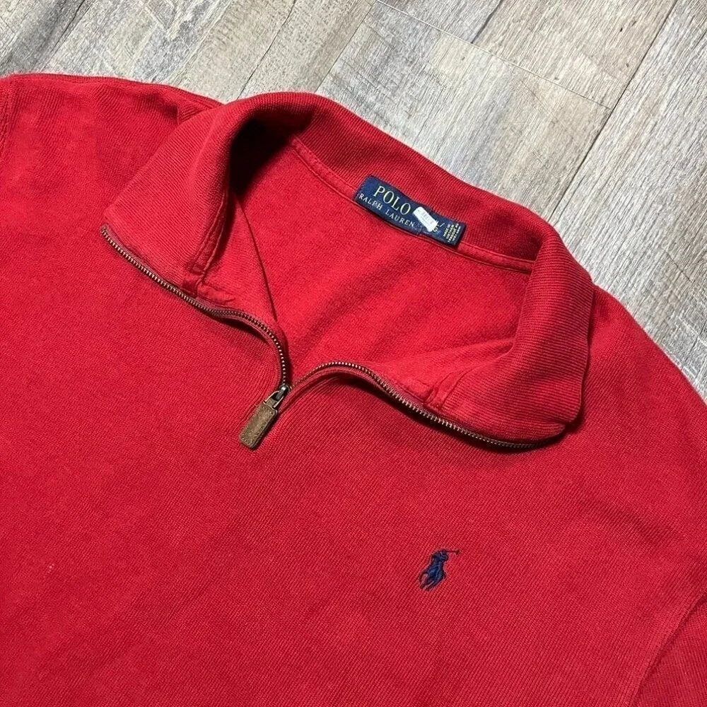 Polo Ralph Lauren Red Ribbed Quarter Half Zip Sweater‎ Pullover Mens Size XXL
